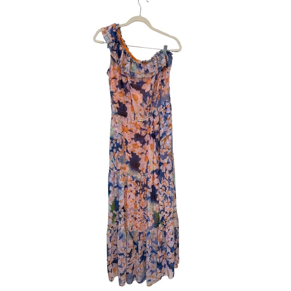 RPS Addict Floral One Shoulder Tiered Maxi Dress Size Medium Ruffle Fairycore